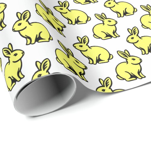 Rabbits Pattern _ Lt Yellow Black and White Wrapping Paper