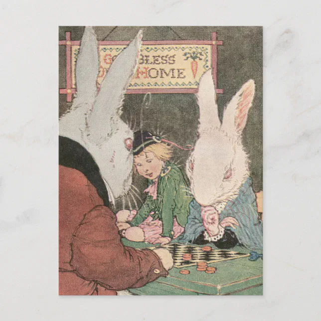 Rabbits Playing Checkers Postcard | Zazzle