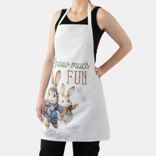 Rabbits Playing Snow Much Fun Apron