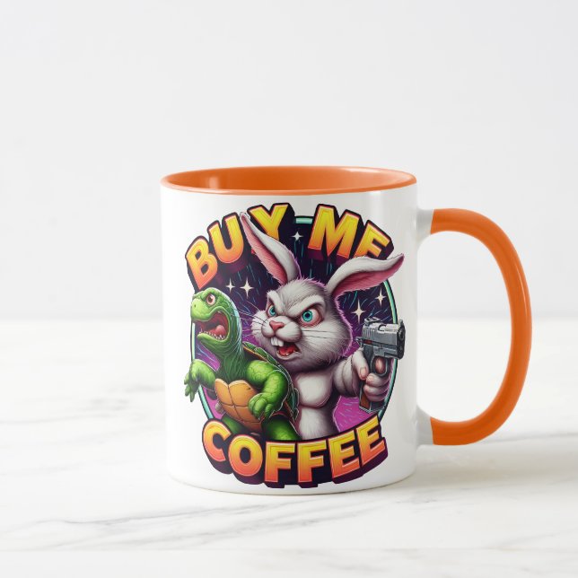 Rabbits Revenge: Tortoise Standoff Buy Me A Coffee Mug (Right)
