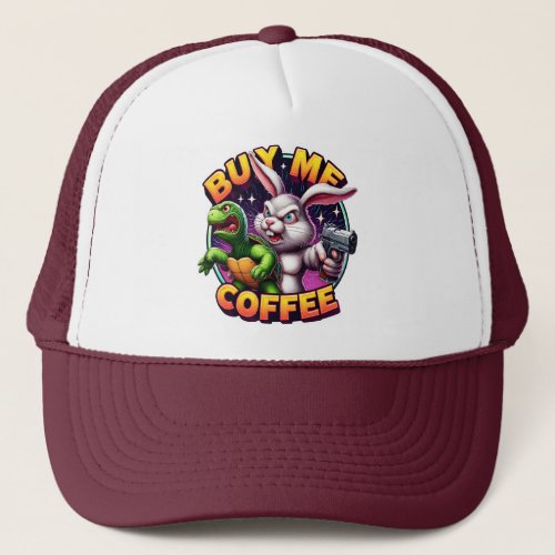 Rabbits Revenge Tortoise Standoff Buy Me A Coffee Trucker Hat