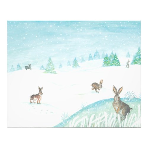 Rabbits Sitting  Jumping On Snow  Photo Print