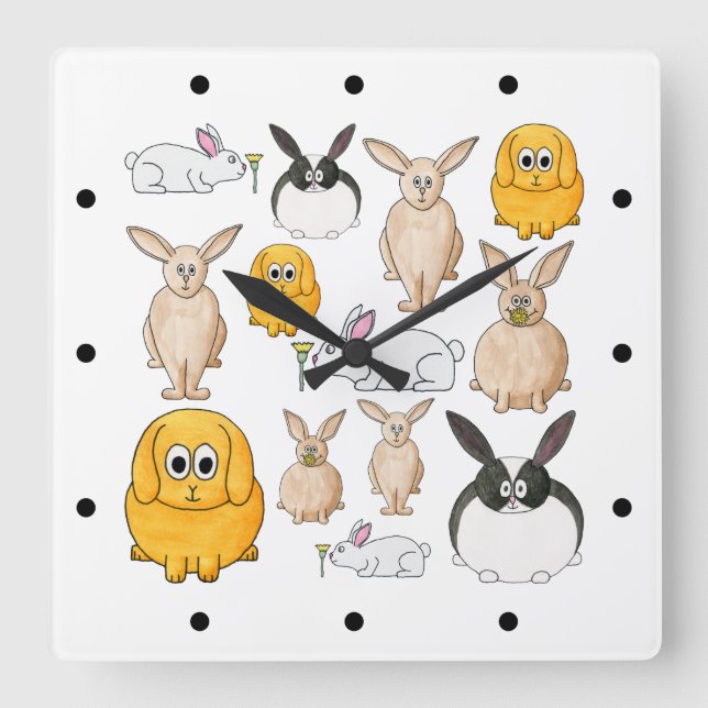 Rabbits. Square Wall Clock (Front)