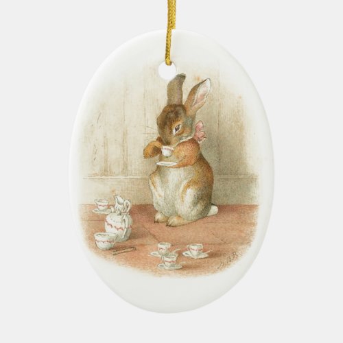 Rabbits Tea Party Ceramic Ornament