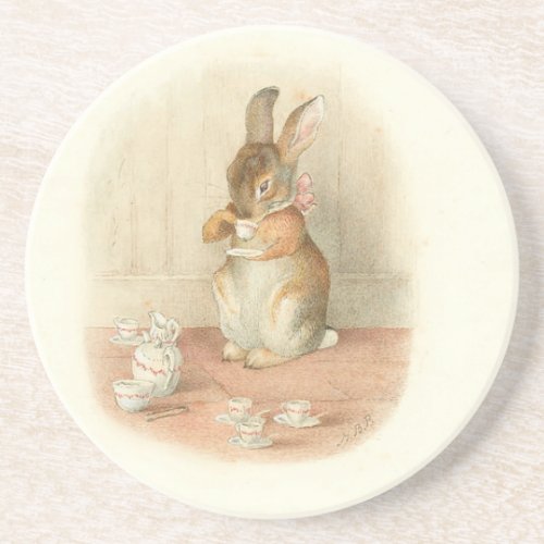 Rabbits Tea Party Sandstone Coaster