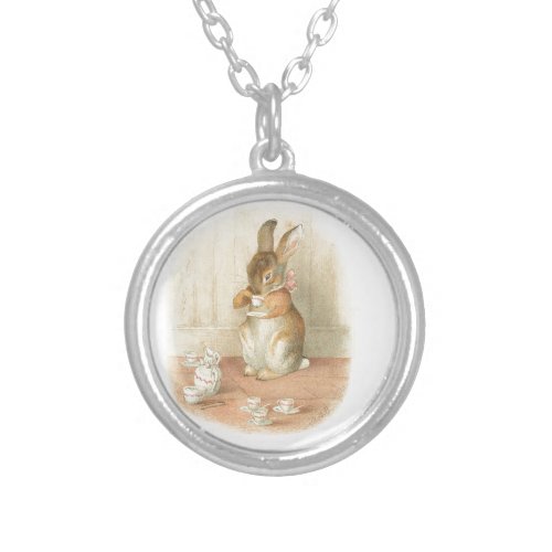 Rabbits Tea Party Silver Plated Necklace