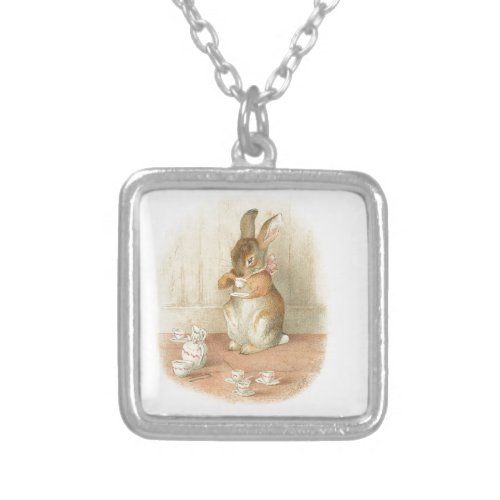 Rabbits Tea Party Silver Plated Necklace