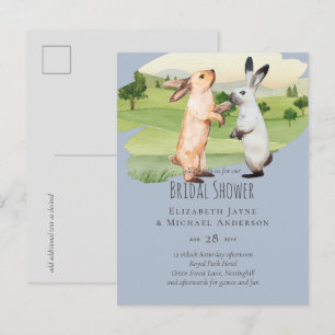 Rabbits Wedding Couple Country Garden Postcard