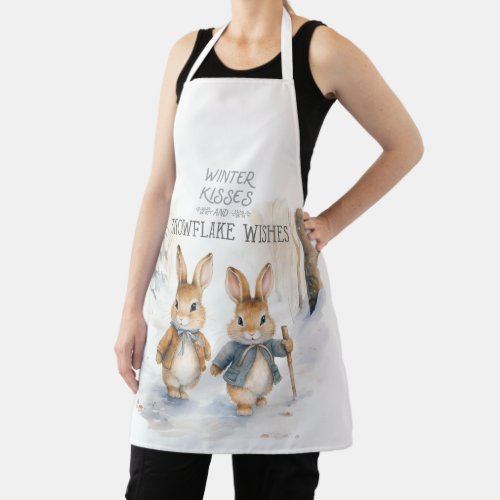 Rabbits Winter Wishes and Snowflake Kisses Apron