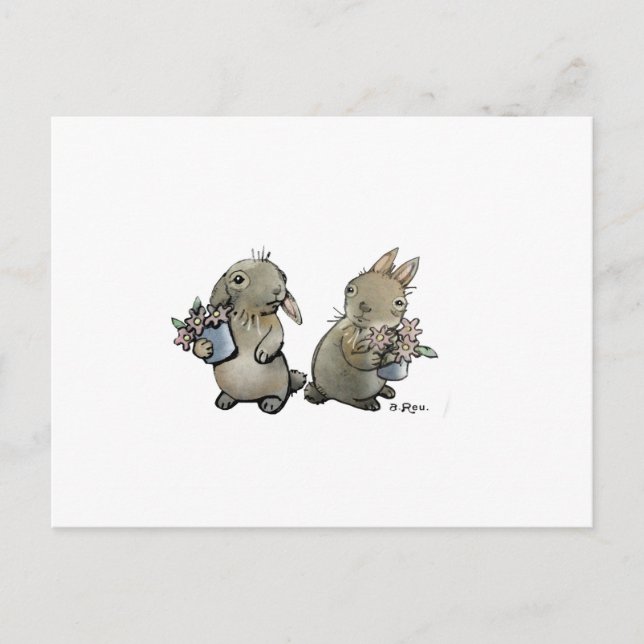 Rabbits with Flowers Postcard (Front)