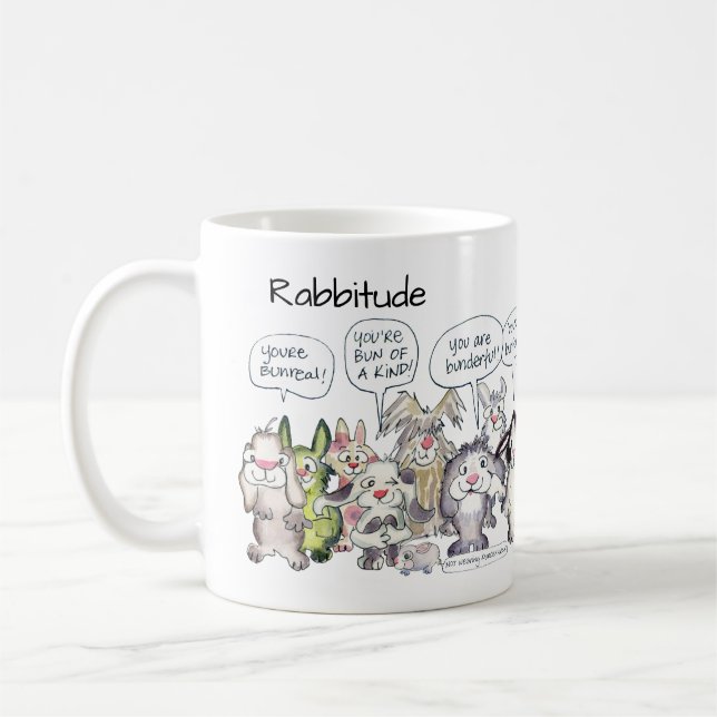 Rabbitude 19 Cartoon Rabbits Coffee Mug (Left)
