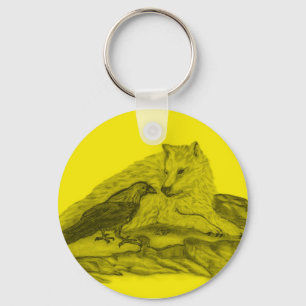 Rabe mit Wolf schwarz gelb Design Keychain