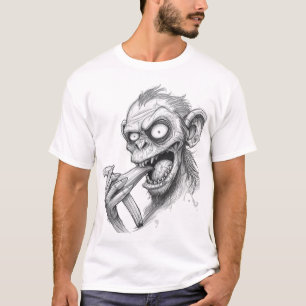 Rabid Zombie Monkey Sketch – Dark Horror Creature T-Shirt