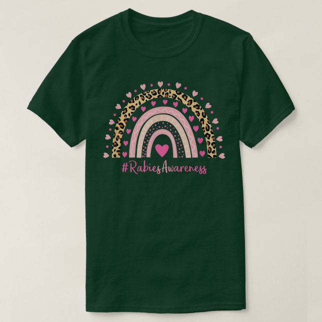 Rabies Awareness Pink Heart Leopard Rainbow Rabies T-Shirt (Design Front)