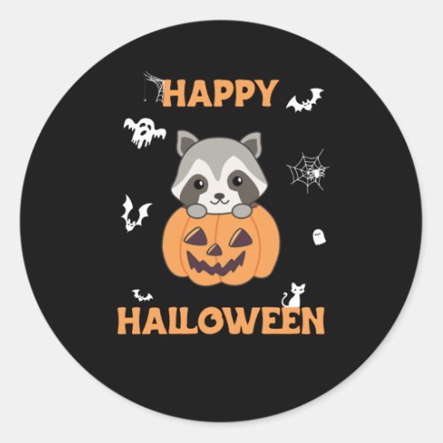 Raccin In Pumpkin Sweet Raccoon Happy Halloween Classic Round Sticker
