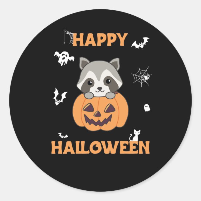 Raccin In Pumpkin Sweet Raccoon Happy Halloween Classic Round Sticker (Front)
