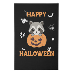 Raccin In Pumpkin Sweet Raccoon Happy Halloween Faux Canvas Print