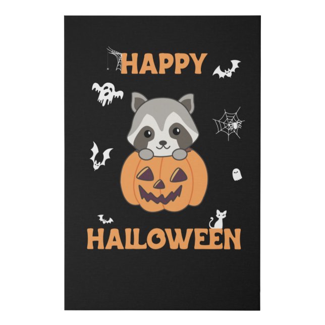 Raccin In Pumpkin Sweet Raccoon Happy Halloween Faux Canvas Print (Front)
