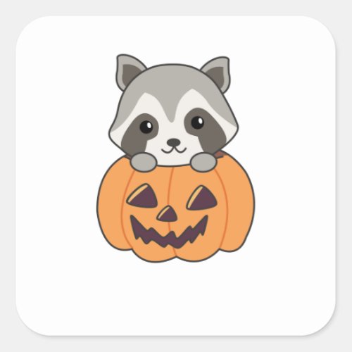 Raccin In Pumpkin Sweet Raccoon Happy Halloween Square Sticker