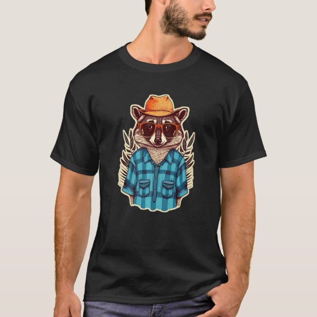 Raccon Wearing A Hat And Glasses - Cute Raccoon Pr T-Shirt (Front)