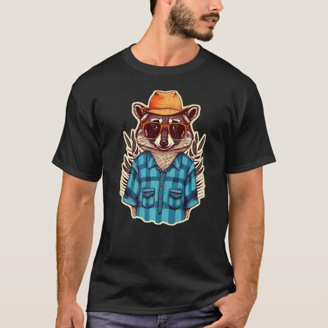Raccon Wearing A Hat And Glasses - Cute Raccoon Pr T-Shirt (Front)