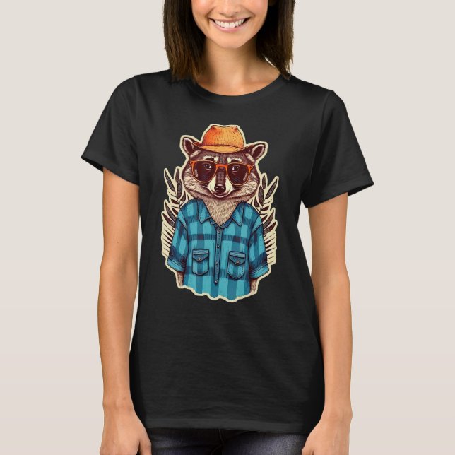 Raccon Wearing A Hat And Glasses  Cute Raccoon T-Shirt (Front)