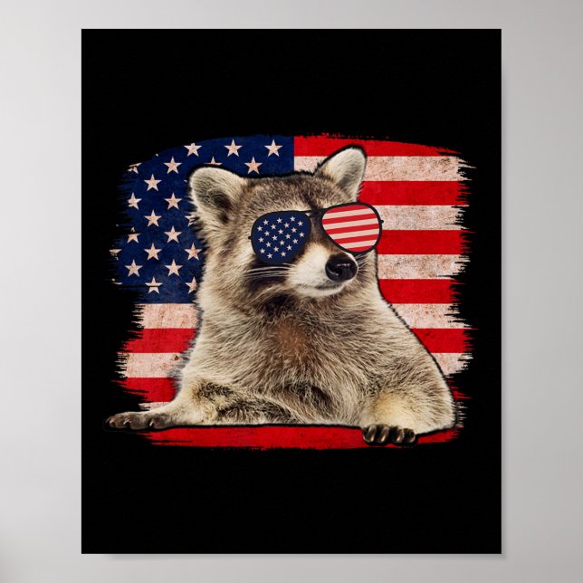 Raccoon 4th Of July American Flag Sungles Funny Ra Poster (Front)