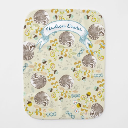 Raccoon Acorn Woodland Baby Boy Burp Cloth