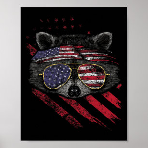 Raccoon American Flag Patriotic 4th Of July Trash Poster