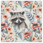 Raccoon among flowers fabric