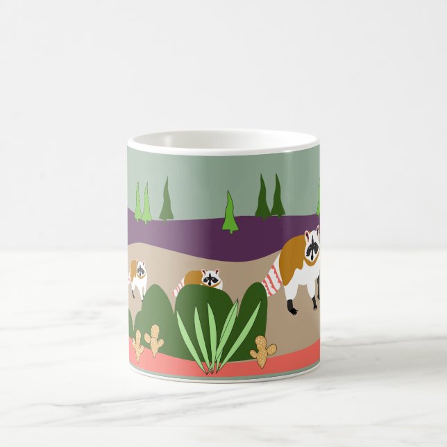 Raccoon and babies in high desert forest coffee mug (Center)