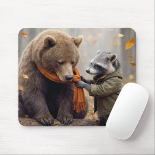 Raccoon and Bear In Autumn Forest Mouse Pad