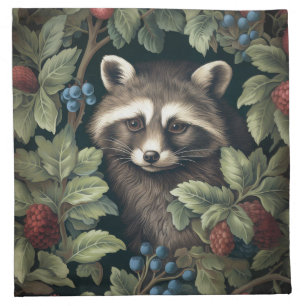 Raccoon and berries inspired by William Morris Cloth Napkin