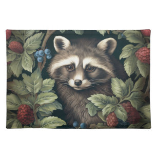 Raccoon and berries inspired by William Morris Cloth Placemat