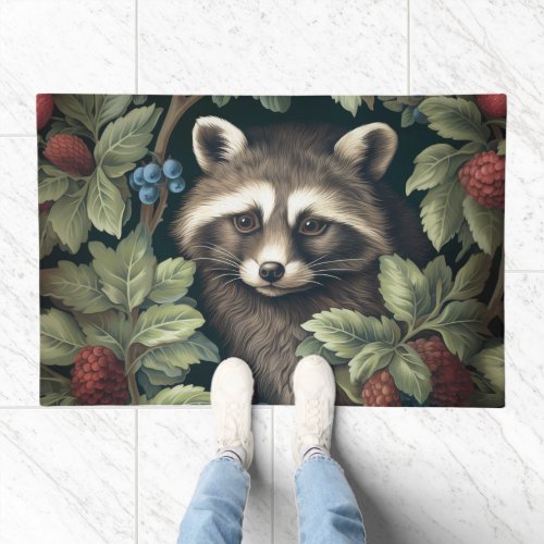 Raccoon and berries inspired by William Morris Doormat