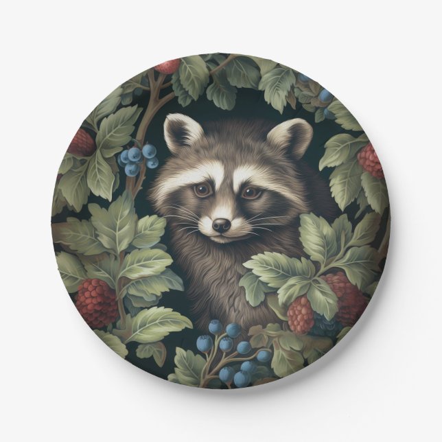 Raccoon and berries inspired by William Morris Paper Plates (Front)