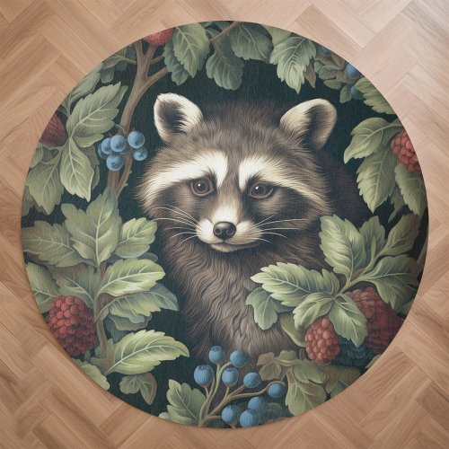 Raccoon and berries inspired by William Morris Rug