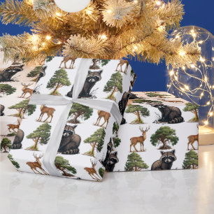 Raccoon and Deer Woodland Wrapping Paper
