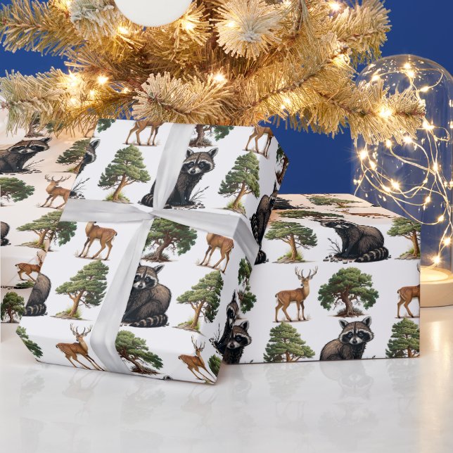 Raccoon and Deer Woodland Wrapping Paper (Holidays)