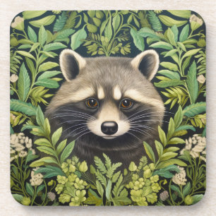Raccoon and foliage art nouveau style beverage coaster