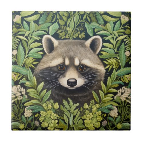 Raccoon and foliage art nouveau style ceramic tile