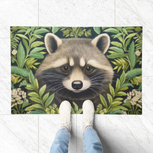 Raccoon and foliage art nouveau style doormat