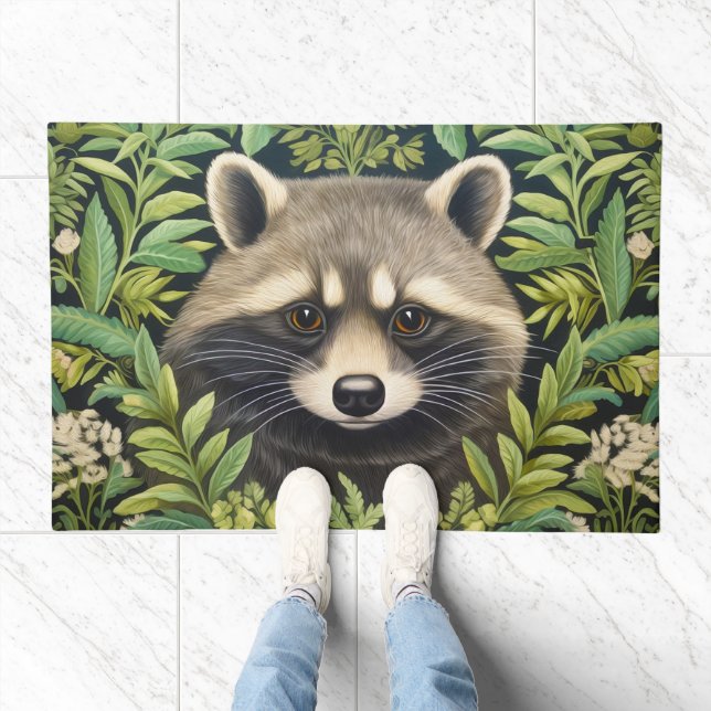 Raccoon and foliage art nouveau style doormat (Indoor)