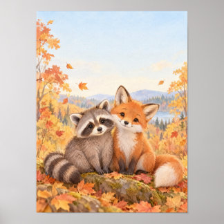 Raccoon and Fox in the Autumn Forest – Poster