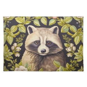 Raccoon and green leaves inspired William Morris Cloth Placemat