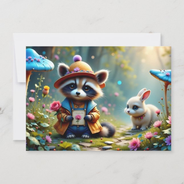 Raccoon and rabbit with greeting card (Front)