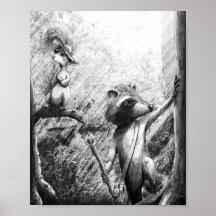 Raccoon and Squirrel Hiking Art (The Path)