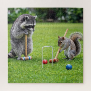 Raccoon and Squirrel Playing Croquet Jigsaw Puzzle
