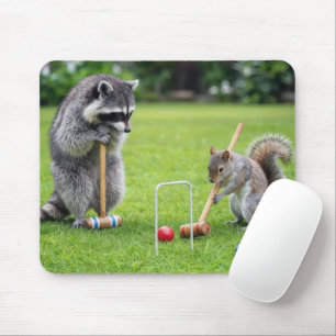 Raccoon and Squirrel Playing Croquet Mouse Pad