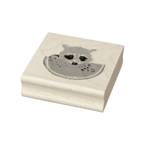 Raccoon and watermelon  rubber stamp